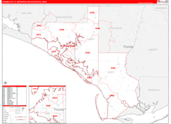 Panama City Metro Area Wall Map Red Line Style 2024